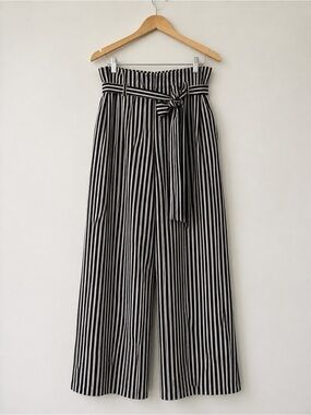 Dynamite Black & White Striped Paperbag Wide Leg Pants Size L